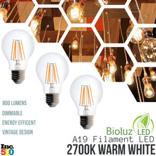 Bioluz LED Dimmable 60W Clear Edison Style Filament LED, A19 Light Bulb, Warm White 2700K, UL Listed