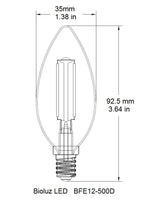 Bioluz LED 60W Candelabra Dimmable Filament LED 2700K Warm White E12 Base