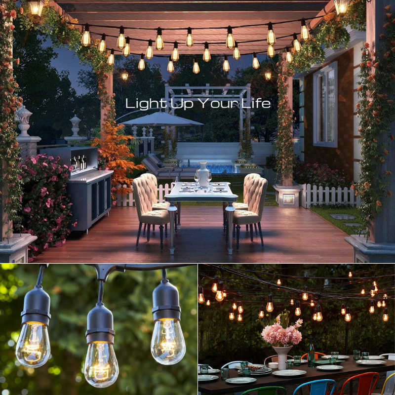 Lydighed Styring Sweeten Bioluz LED String Lights, 48ft Weatherproof, 15 Edison Bulbs, Connecta
