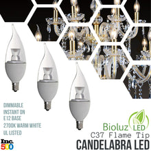 Bioluz LED Candelabra C37 Flame Tip LED Candle Bulbs