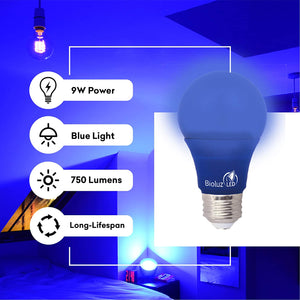 4 Pack Bioluz LED Color Tinted Light Bulbs Blue Red Yellow Green 60W Replacement Non-Dimmable A19 LED Bulbs