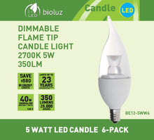 Bioluz LED Candelabra C37 Flame Tip LED Candle Bulbs