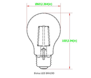 Bioluz LED Dimmable 40W Clear Edison Style Filament LED, A19 Light Bulb, Warm White 2700K, UL Listed