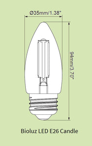 Bioluz LED 60 Watt Candelabra Bulbs Dimmable – E26 Medium Base