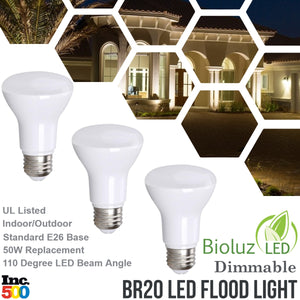 Bioluz LED BR20 LED Bulbs 50 Watt Replacement 90 CRI CEC Title 20 UL Listed Indoor Outdoor Dimmable LED Lamp