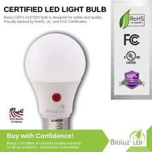 Bioluz LED Dusk to Dawn A19 Bulb Auto On/Off 60W Replacement 9W Photosensor 3000K Soft White Outdoor Lighting