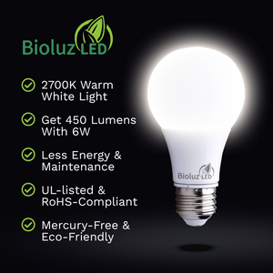 6 Pack Bioluz LED A19 40 Watt LED Light Bulbs Non Dimmable