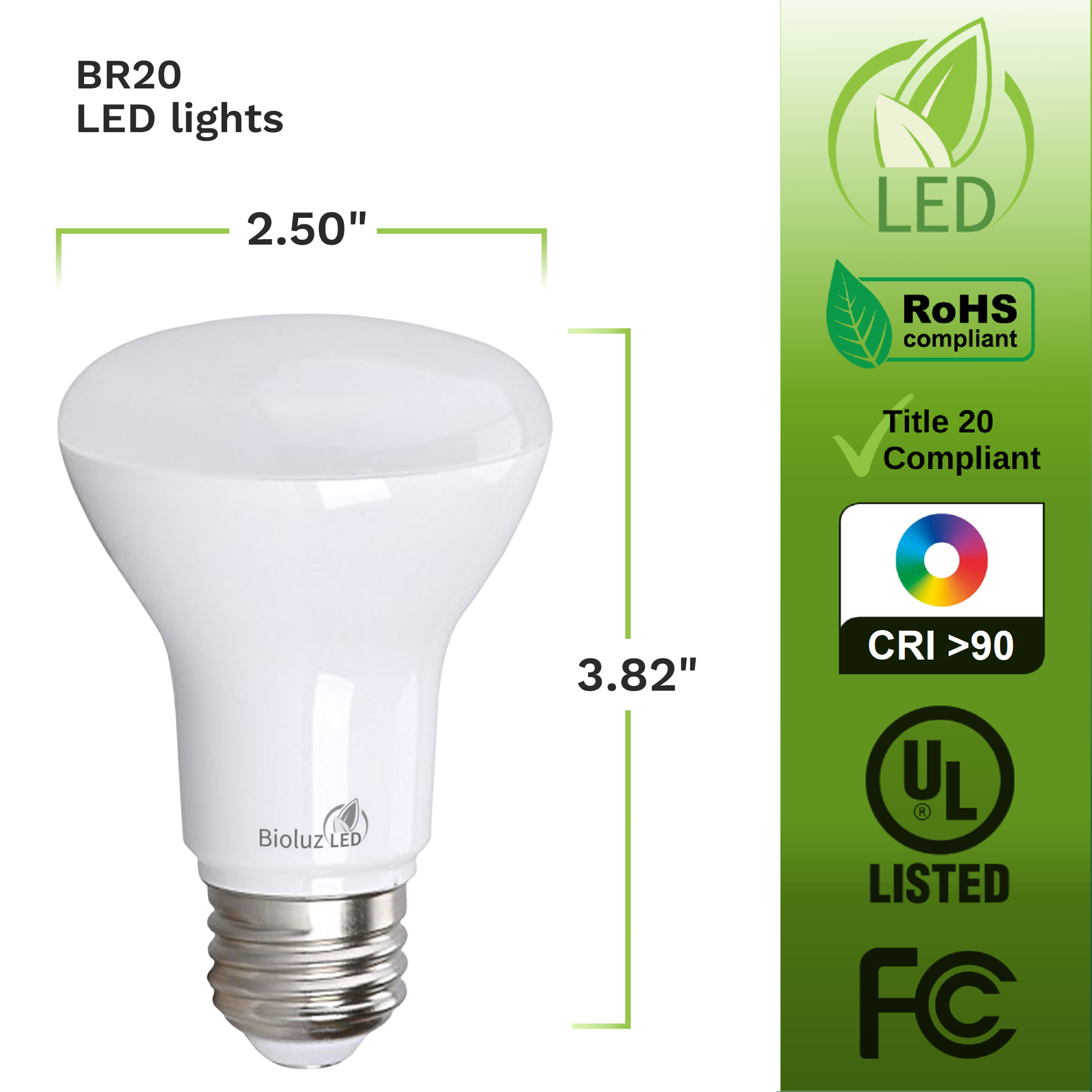 subtiel Schandelijk gemakkelijk Bioluz LED BR20 LED Bulbs 50 Watt Replacement 90 CRI CEC Title 20 UL L