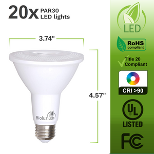 20 Pack PAR30 LED Bulb 90 CRI 100 Watt Replacement Title 20 UL Listed 850 Lumen Dimmable Indoor Outdoor Spot Light Bulbs