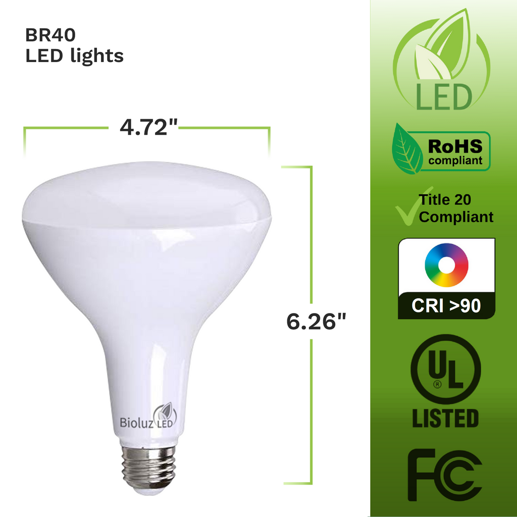 B40 Led Insert Bioluz LED BR40 LED Bulbs 90 CRI 100W and 120W Replacement Dimmable Fl