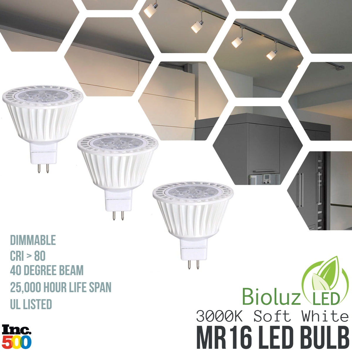 Bioluz LED Dimmable MR16 LED Bulbs - 12V AC/DC GU5.3